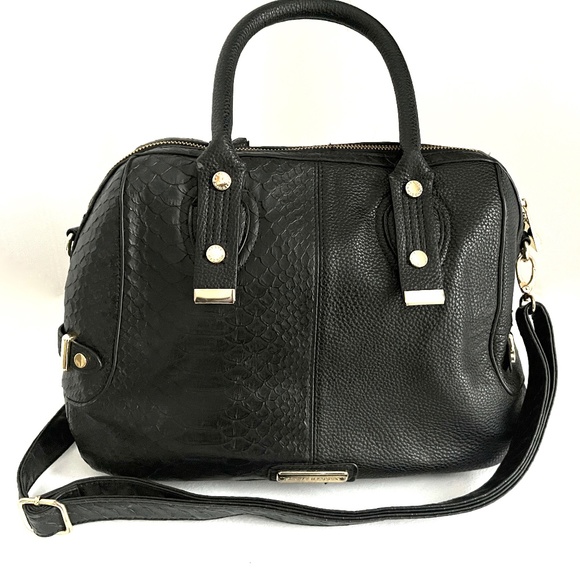 😍🌻 Steve Madden Medium Purse Satchel Shoulder Bag Black Snake Vegan Leather - Picture 1 of 14
